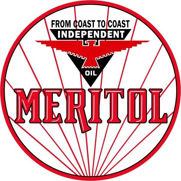 Independent Oil Co. MERITOL Gasoline NEW Sign: 18″ Dia. Round USA STEEL