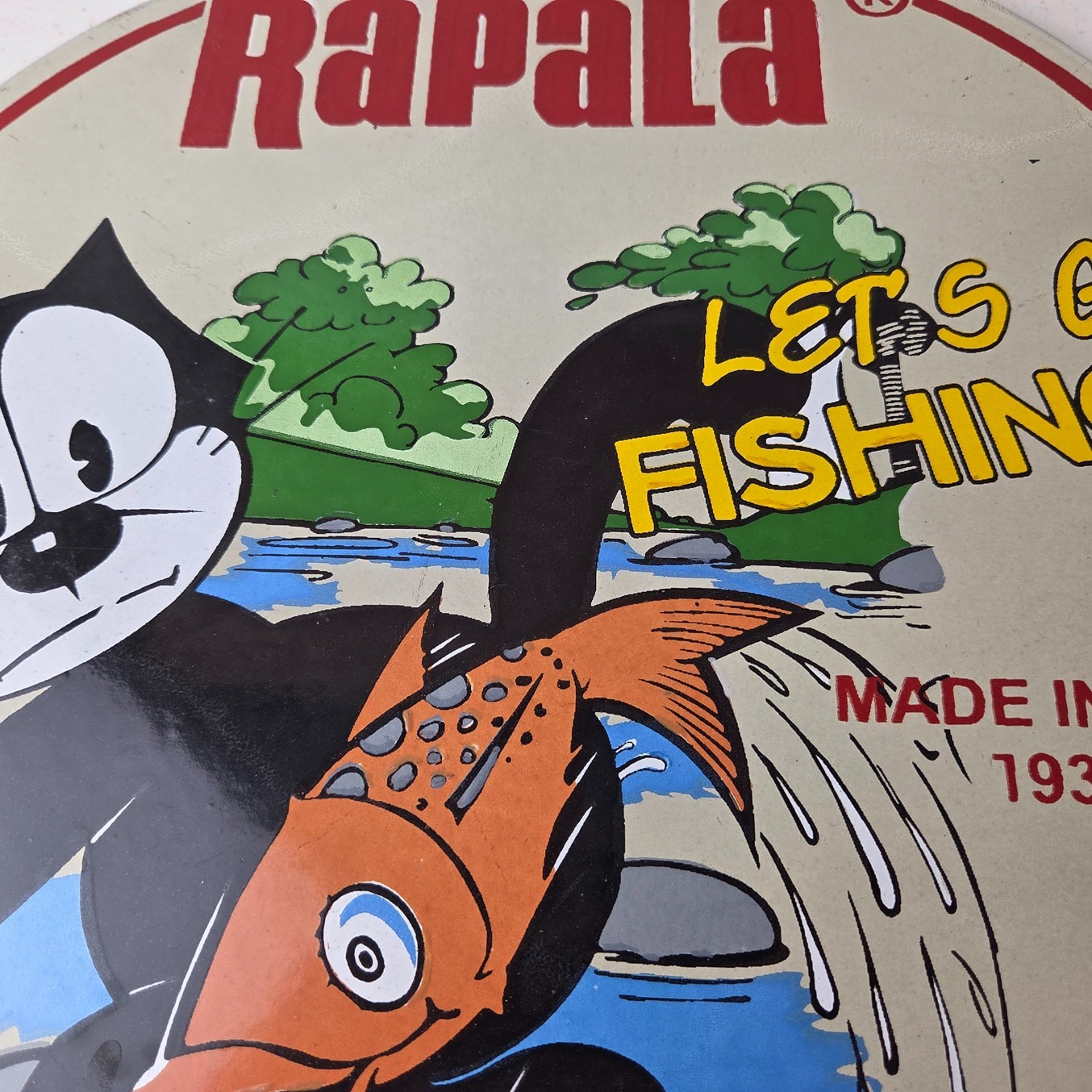 Vintage Rapala Fishing Lures Sign – Felix the Cat Porcelain Gas Pump Plate Sign