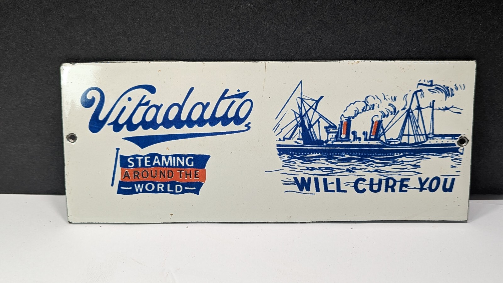 STEAM SHIP PORCELAIN SIGN VITADATIO BOAT ENGINES OIL LUBE GAS STATION