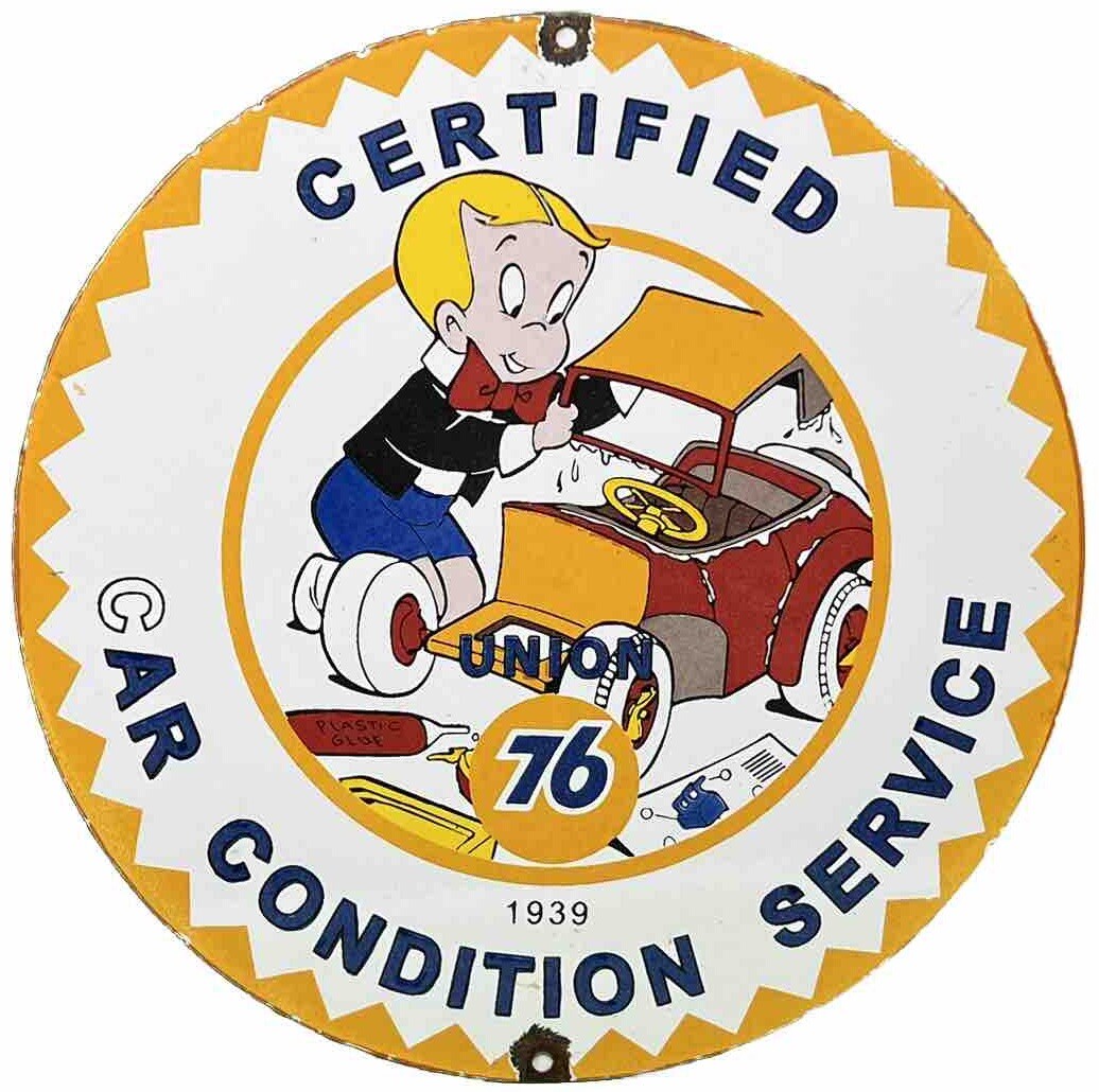 VINTAGE UNION 76 GASOLINE PORCELAIN SIGN GAS STATION PUMP PLATE MOTOR OIL AUTO
