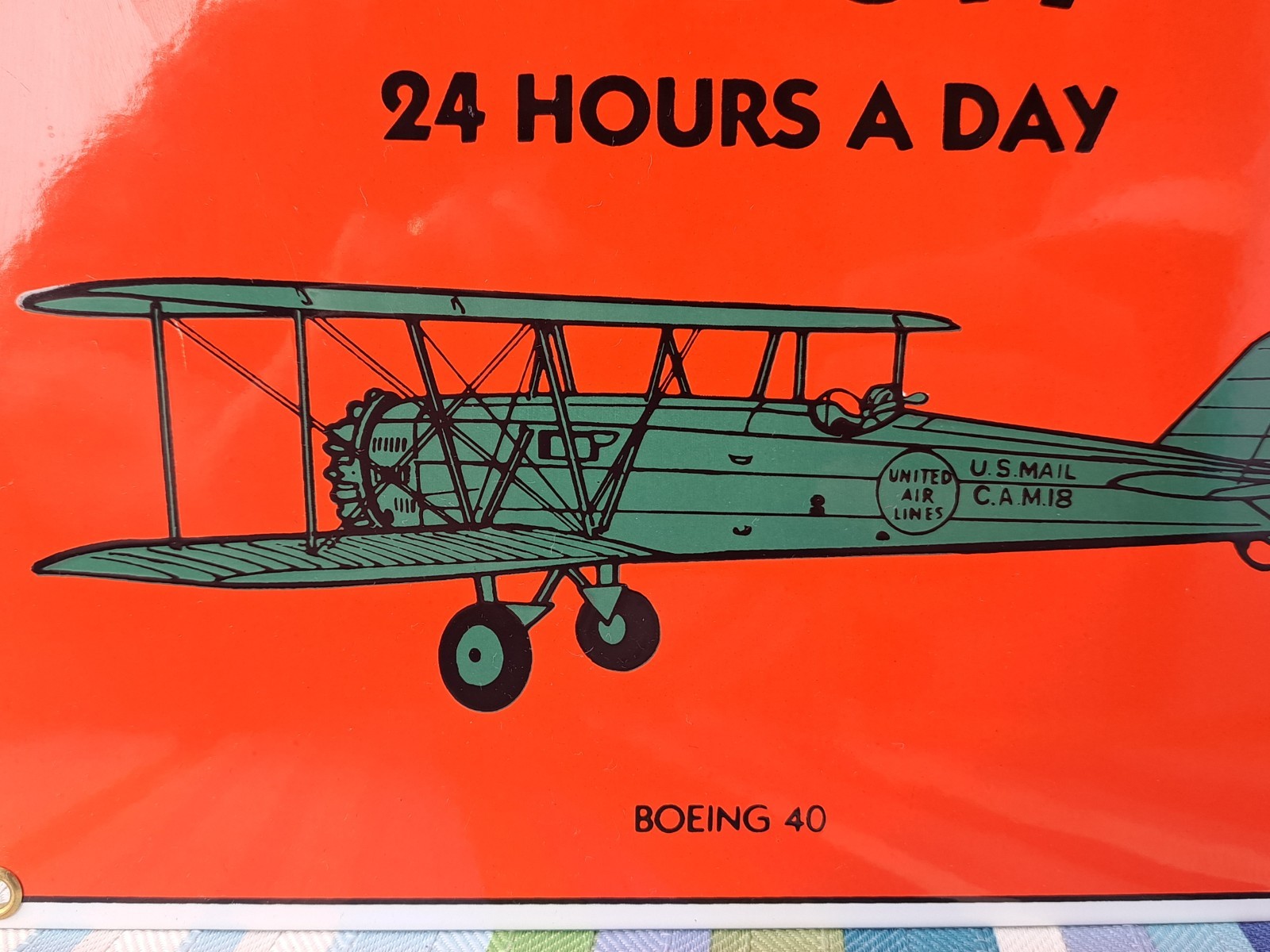 Ande Rooney HEAVY Porcelain Sign Phillips 66 Aviation BOEING 40 Airplane BIN32