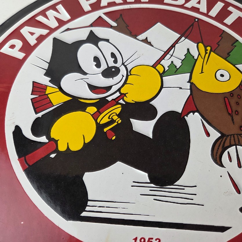 Vintage Paw Paw Bait Fishing Sign – Felix Cat Pump Plate Gas Service Sign