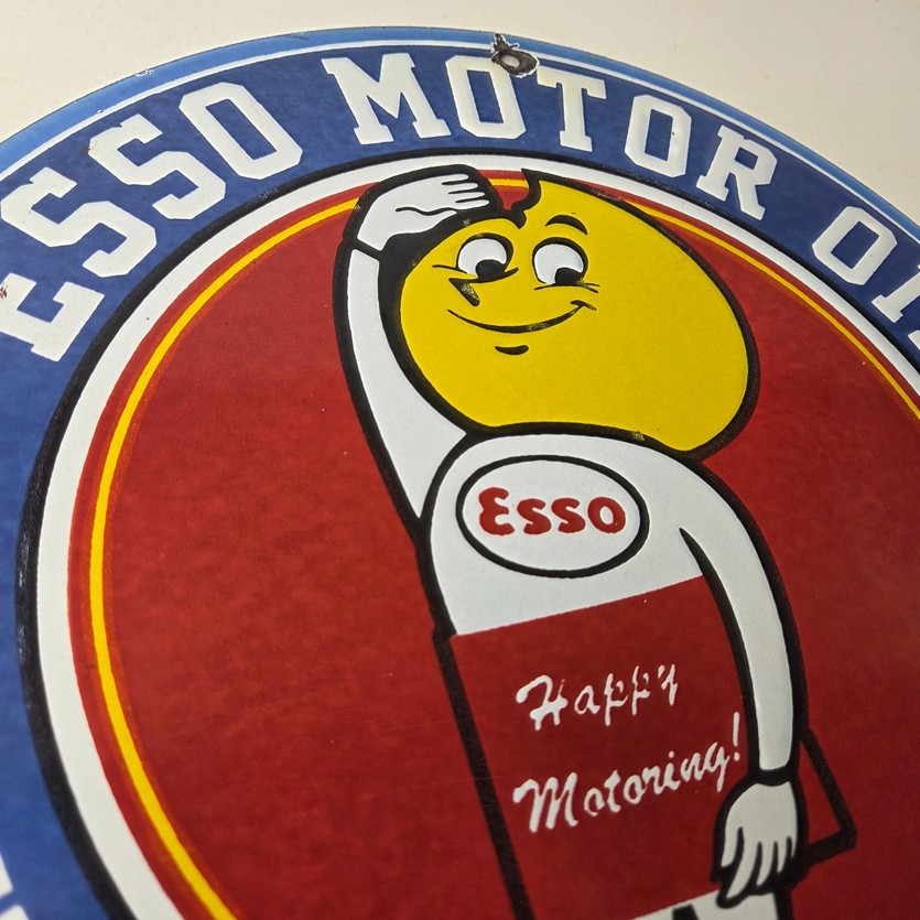 Vintage Esso Gasoline Sign – Gas Service Station Auto Oil Drop Porcelain Sign