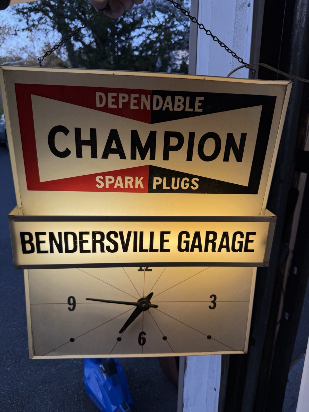 Champion Spark Plugs Art Deco Clock Light Metal Garage Sign