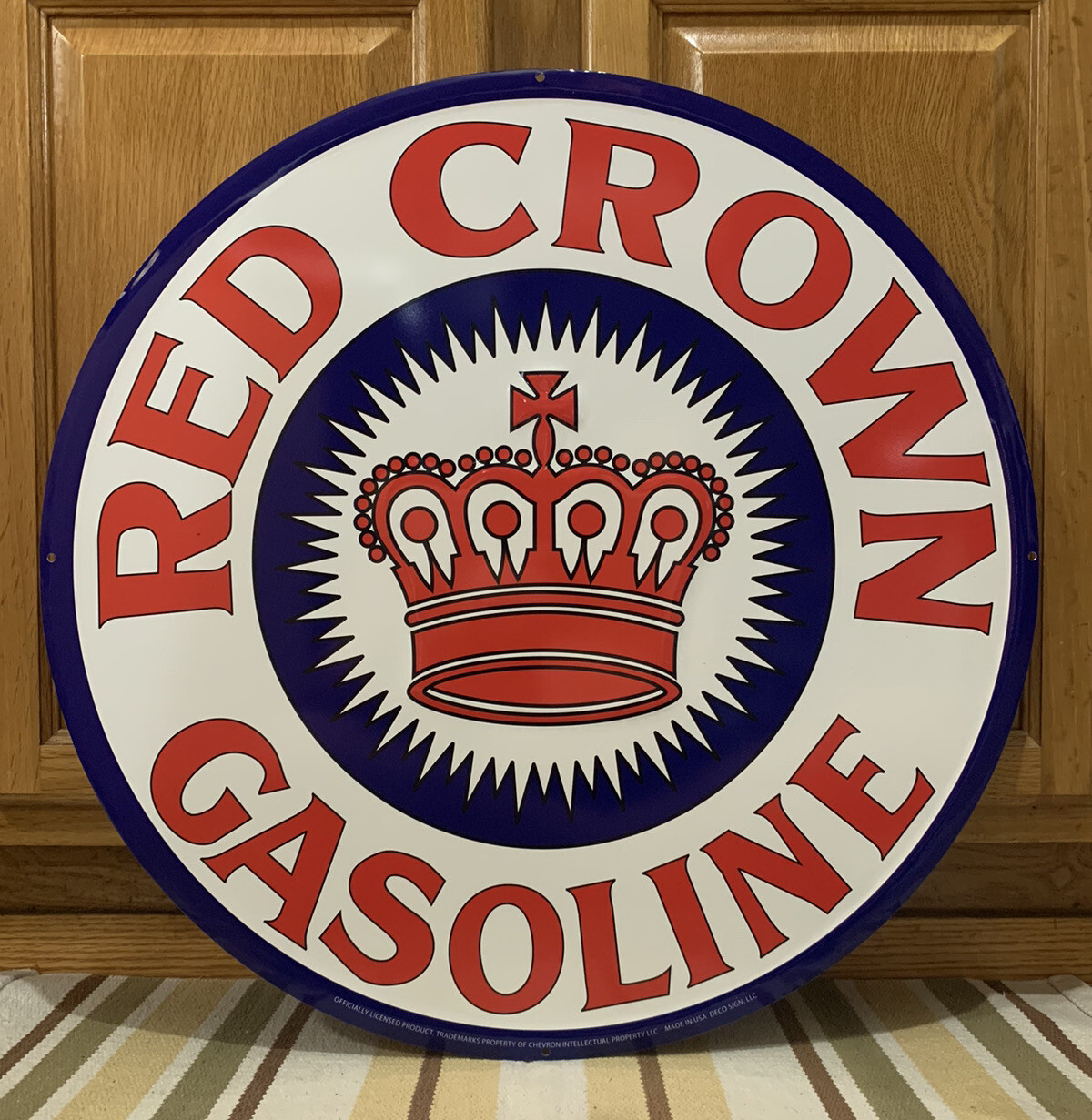 Red Crown Gasoline Metal Sign Garage Vintage Style Wall Decor Bar Motor Oil Gas