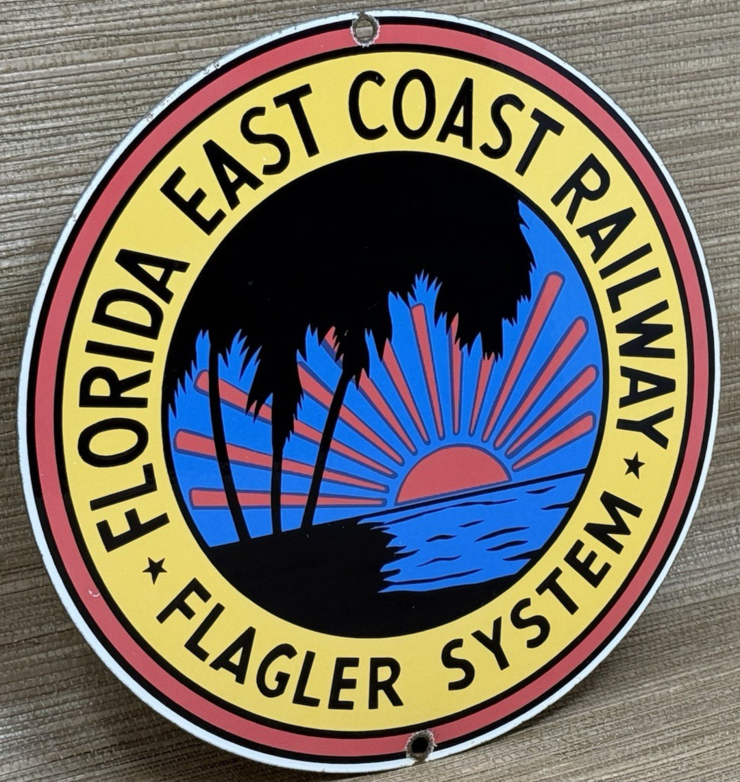 VINTAGE FLORIDA EAST COAST RAILWAY PORCELAIN SIGN FLAGLER SYSTEM GAS OIL TRAIN