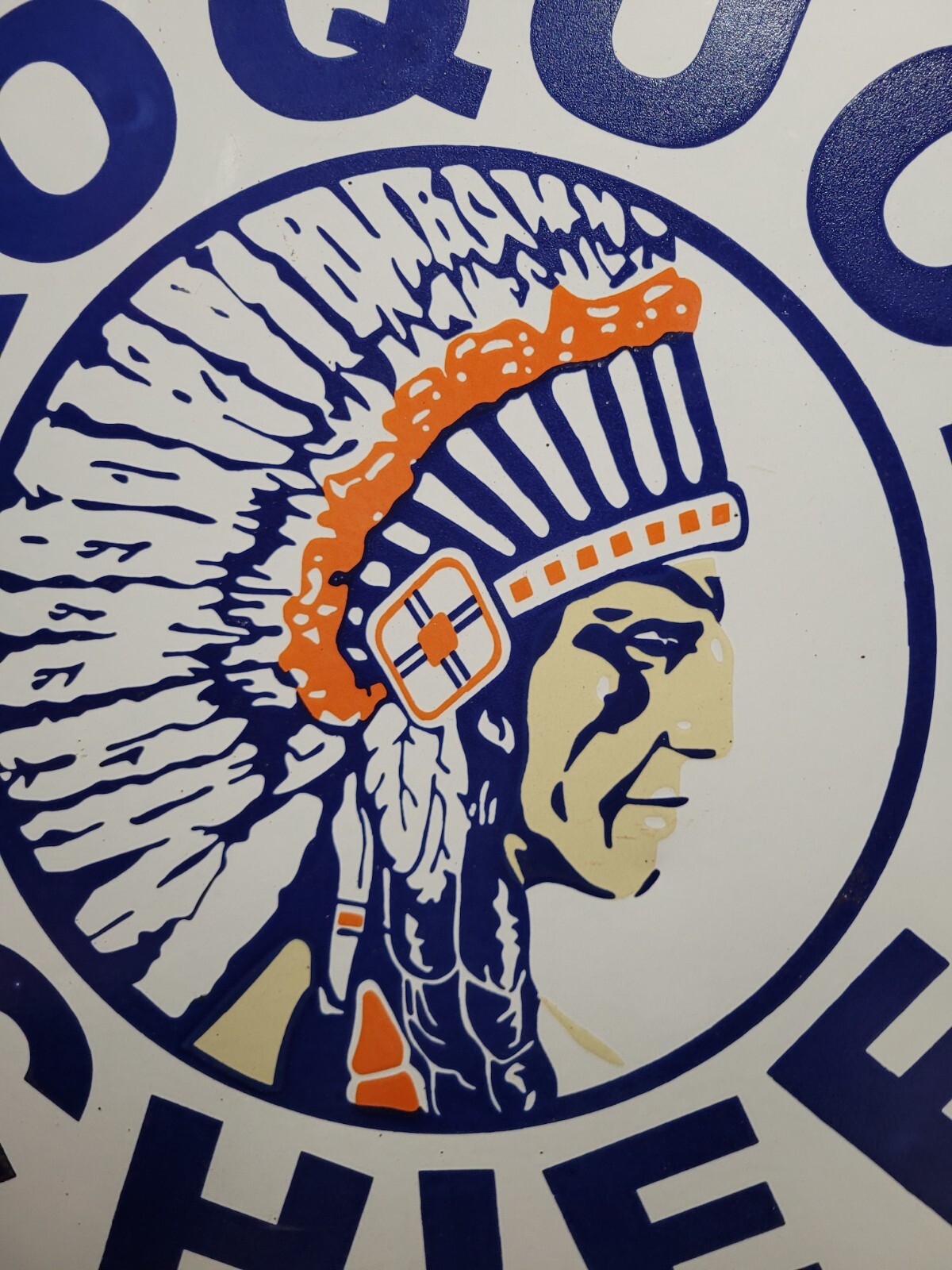 VINTAGE IROQUOIS CHIEF PORCELAIN SIGN 30″ GASOLINE DEALER RARE MOTOR OIL SERVICE
