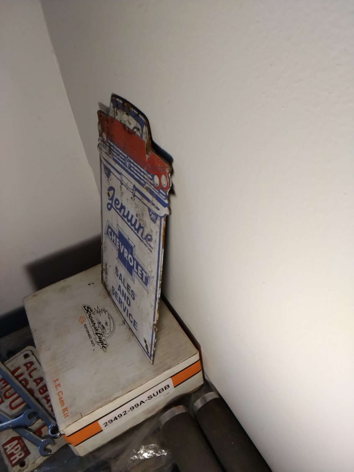 Porcelain Chevy Sign Approx 12″x7.5″ Inches Over Steel Service Station Garage
