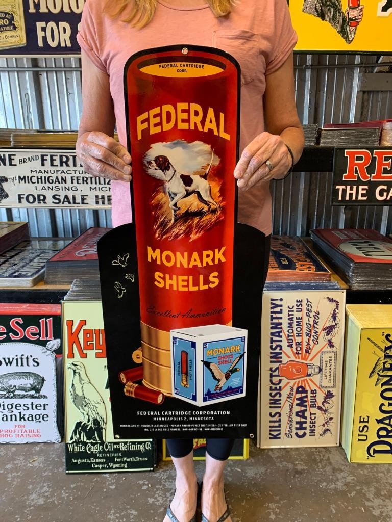 Vintage Style Metal Sign Federal Monark Hunting Dog 12×30 Made in USA
