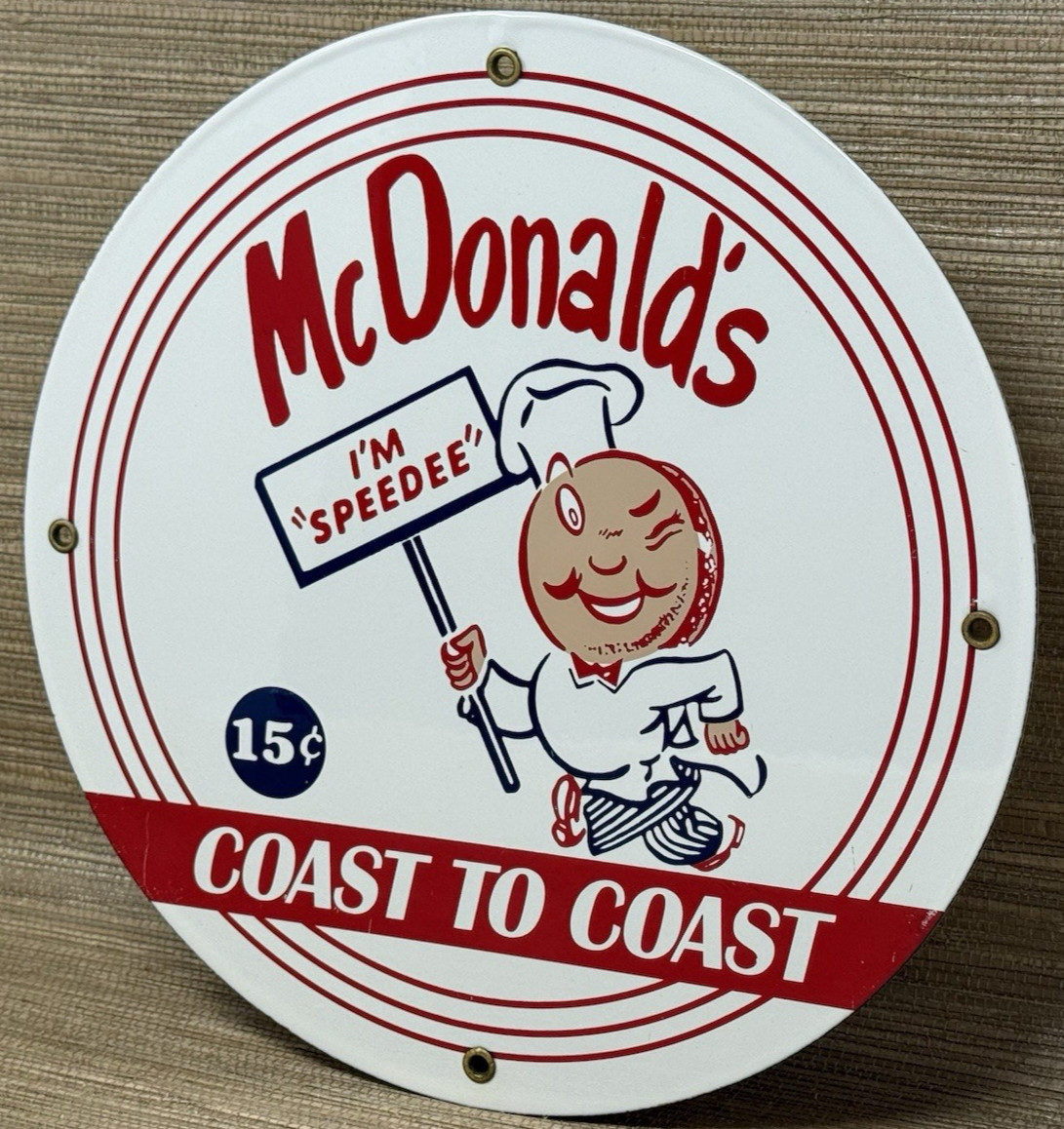 VINTAGE MCDONALD’S PORCELAIN SIGN SPEEDEE PEPSI COKE PIGGLY WIGGLY IN-N-OUT GAS