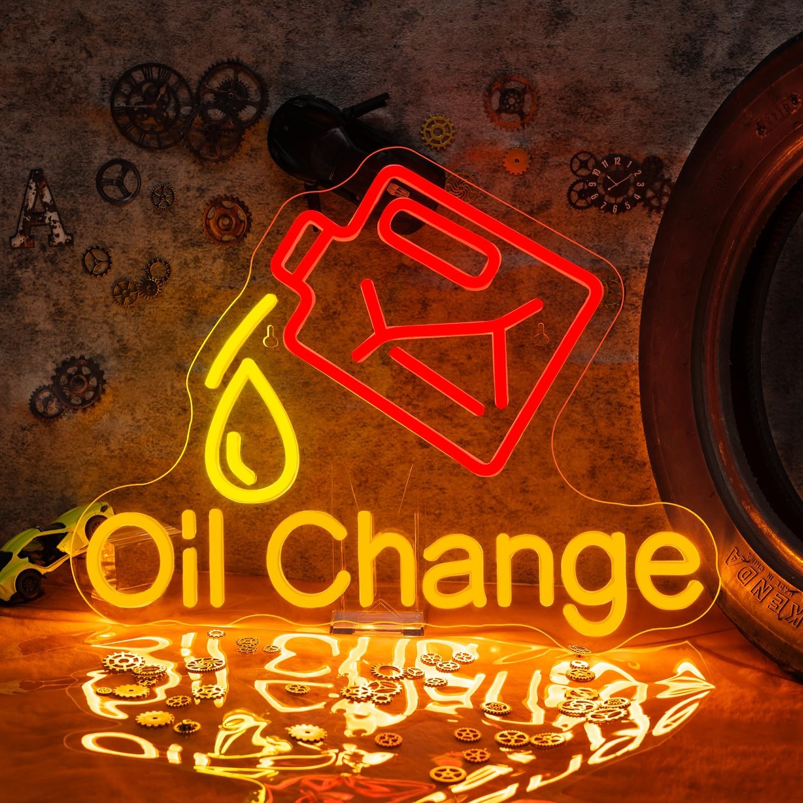 Oil Change Neon Sign – Check Engine LED Light for Garage, Man Cave, Auto Room De