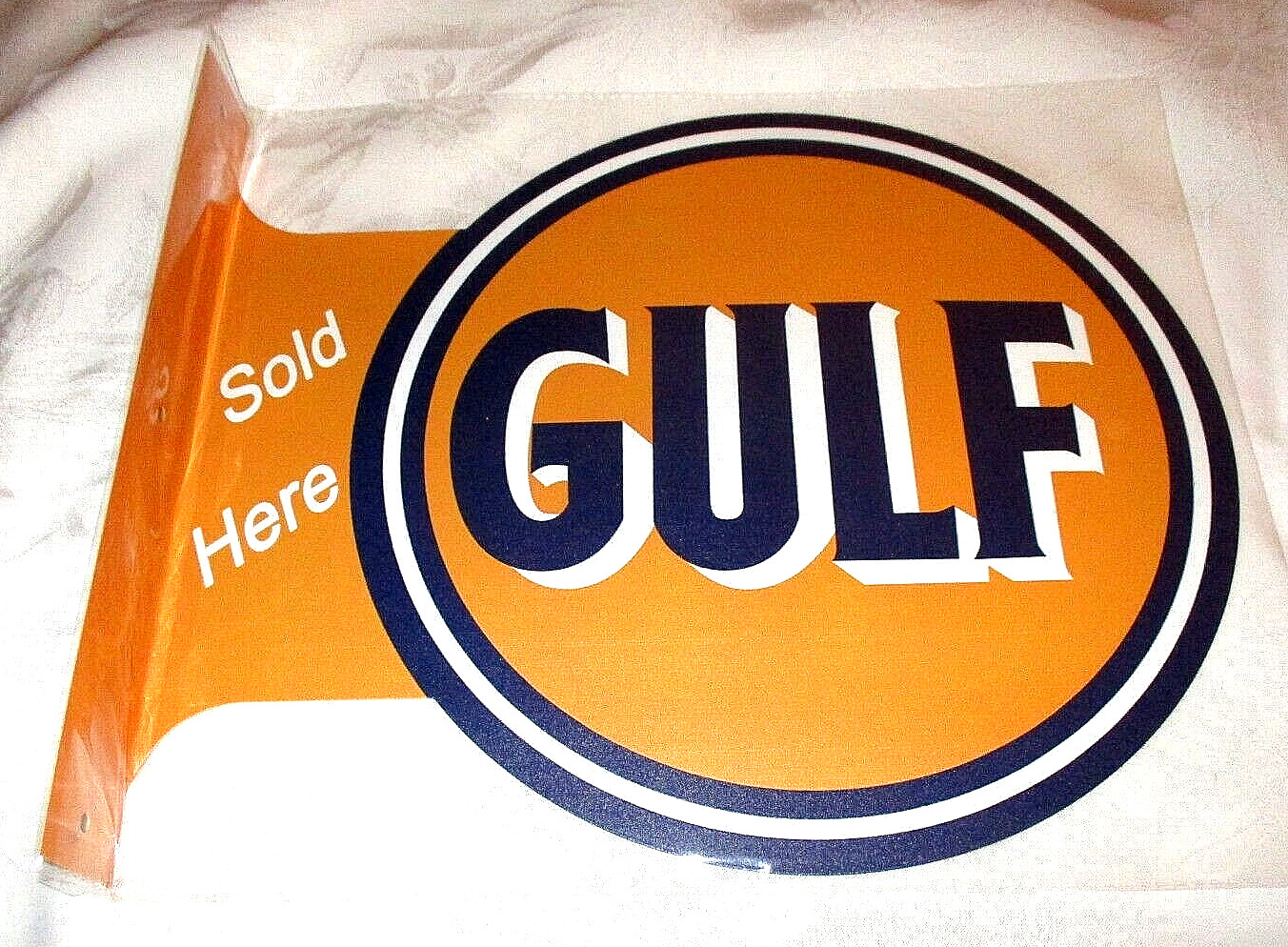 GULF OIL COMPANY Double-Sided Imprint Metal Flange Sign #1 – NEW