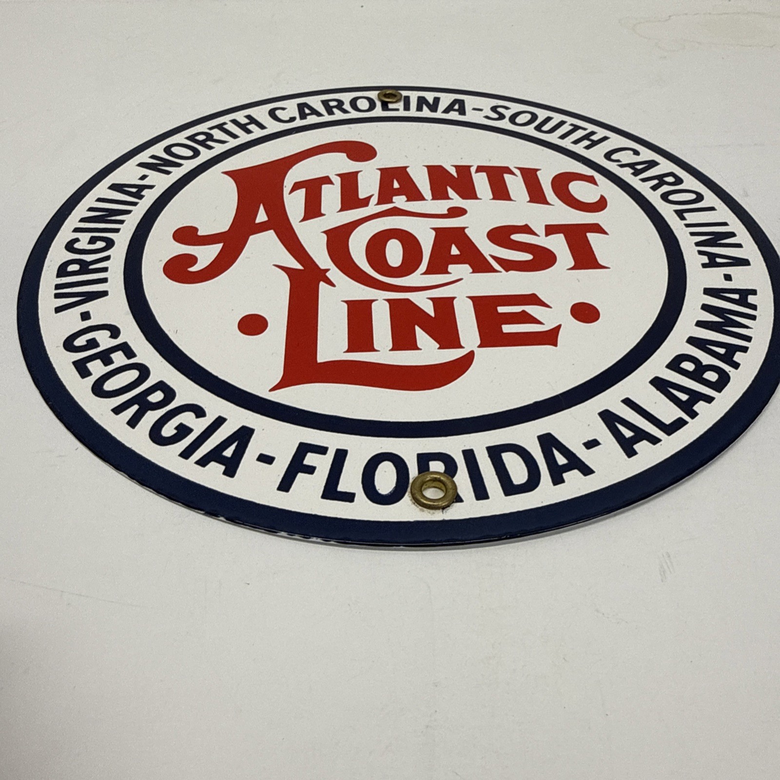 Vintage Atlantic Coast Line Railroad Railway Porcelain Enameled Metal Sign