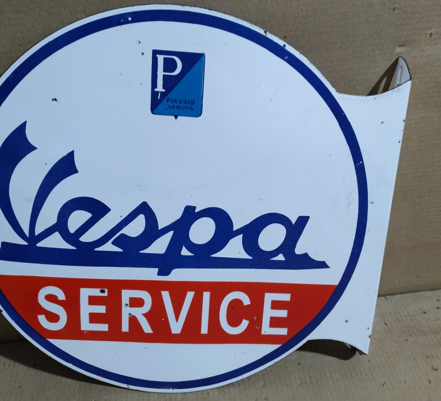 Vespa Service Porcelain Enamel Sign 19.5 x 17 Inches 2 Sides