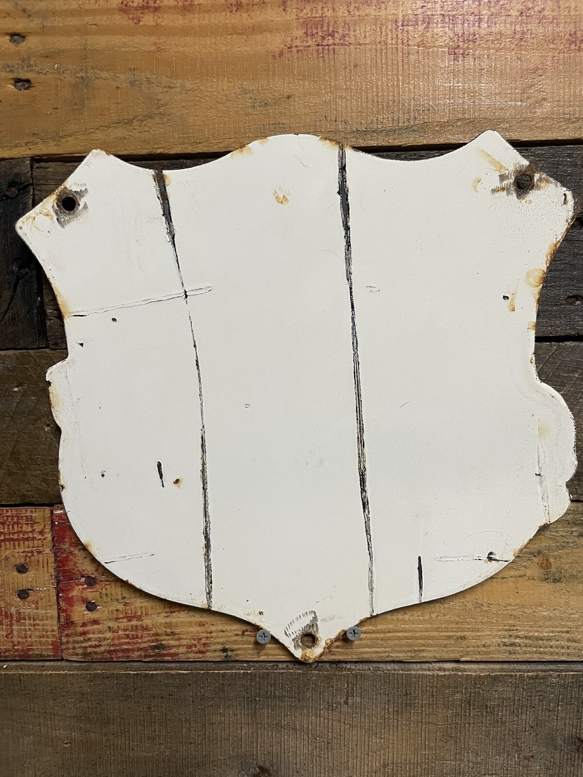 VINTAGE PENNZOIL PORCELAIN SHIELD SIGN VICTORIAS GAS & OIL GARAGE SERVICE WOMAN