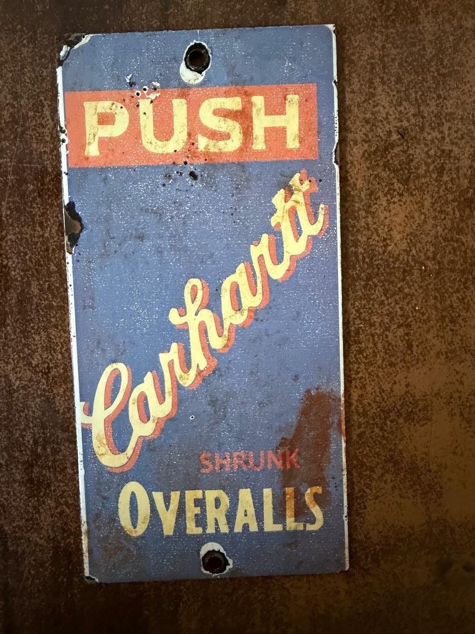 PORCELIAN CARHARTT ENAMEL SIGN SIZE 8X4 INCHES