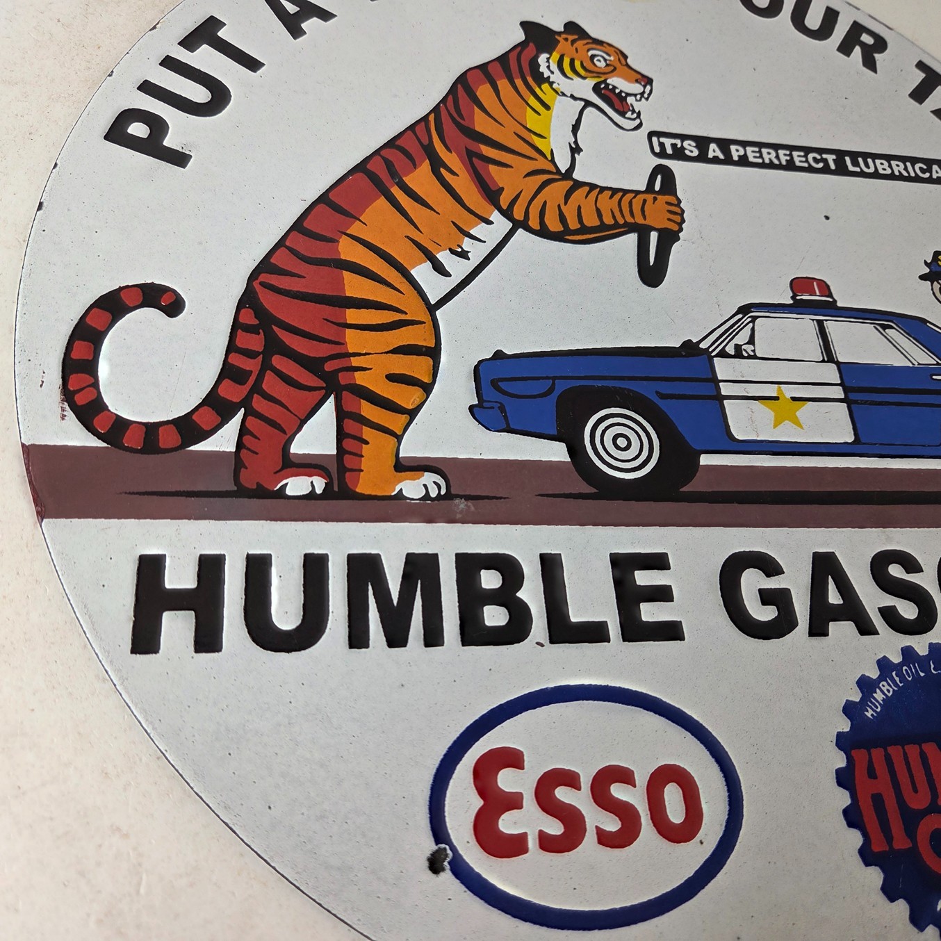 Vintage Humble Gasoline Sign – Esso Gas Tiger Tank Porcelain Gas Station Sign