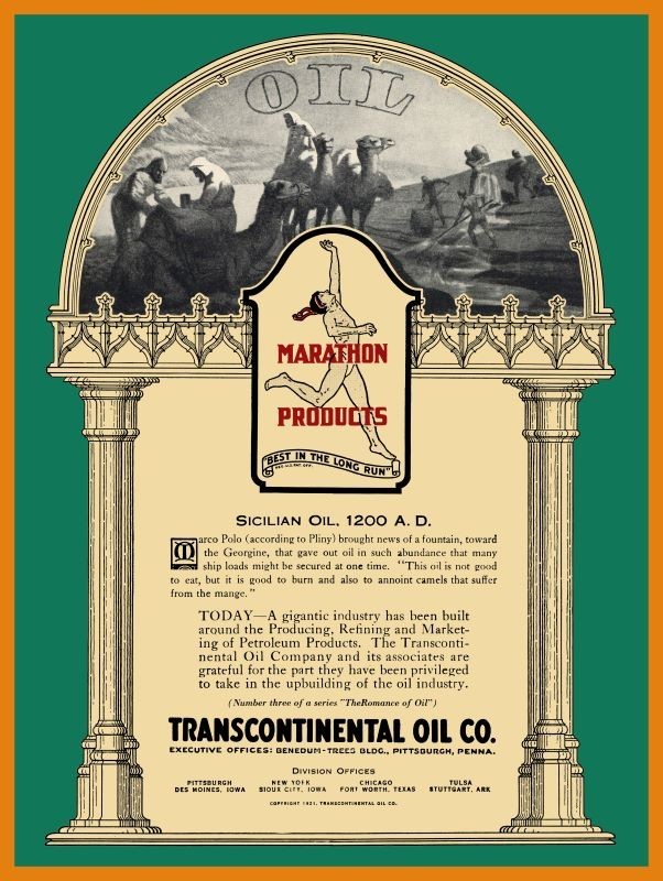 1921 Marathon Oil Co. History of Oil Theme NEW METAL SIGN: 9×12″ Ships Free