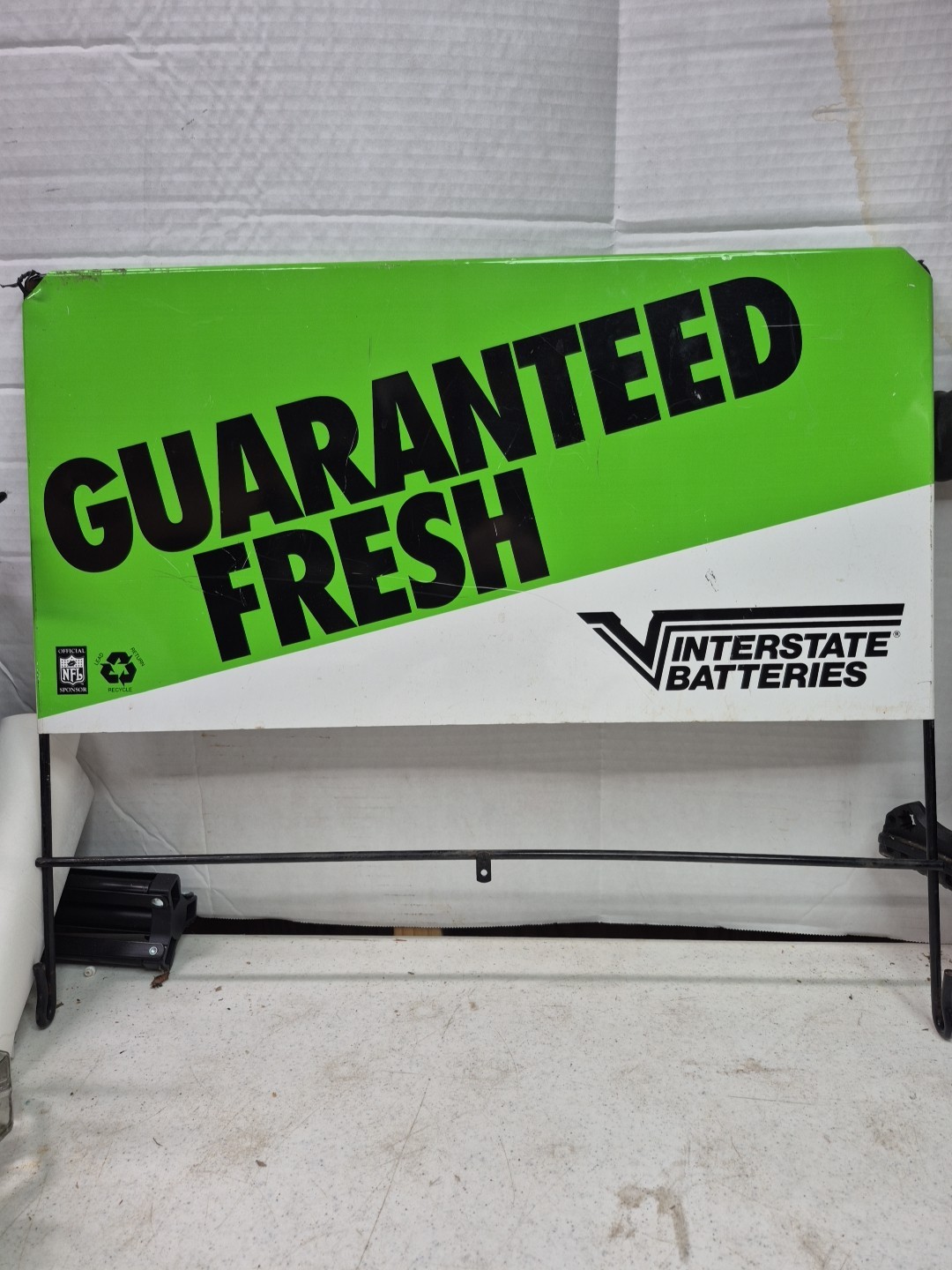 VINTAGE INTERSTATE BATTERIES BATTERY NFL Sponsor METAL SIGN AUTO GAS OIL……