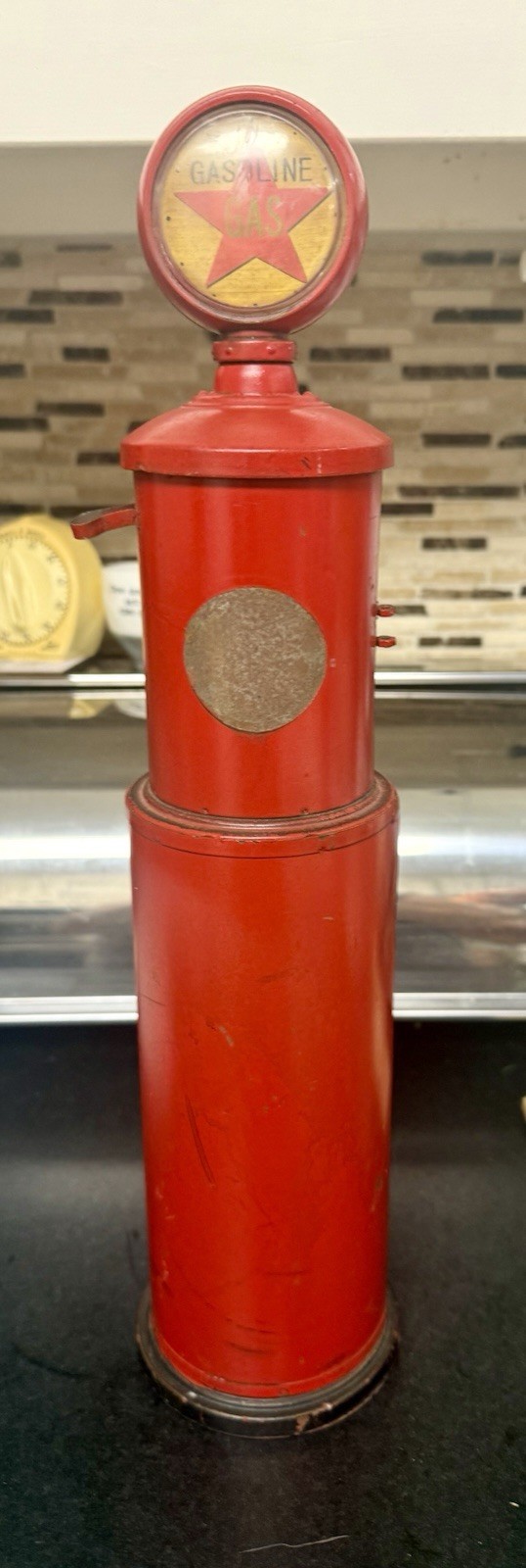 Vintage Style Red Metal Gas Pump Gasoline Star Petroliana Service Station Decor
