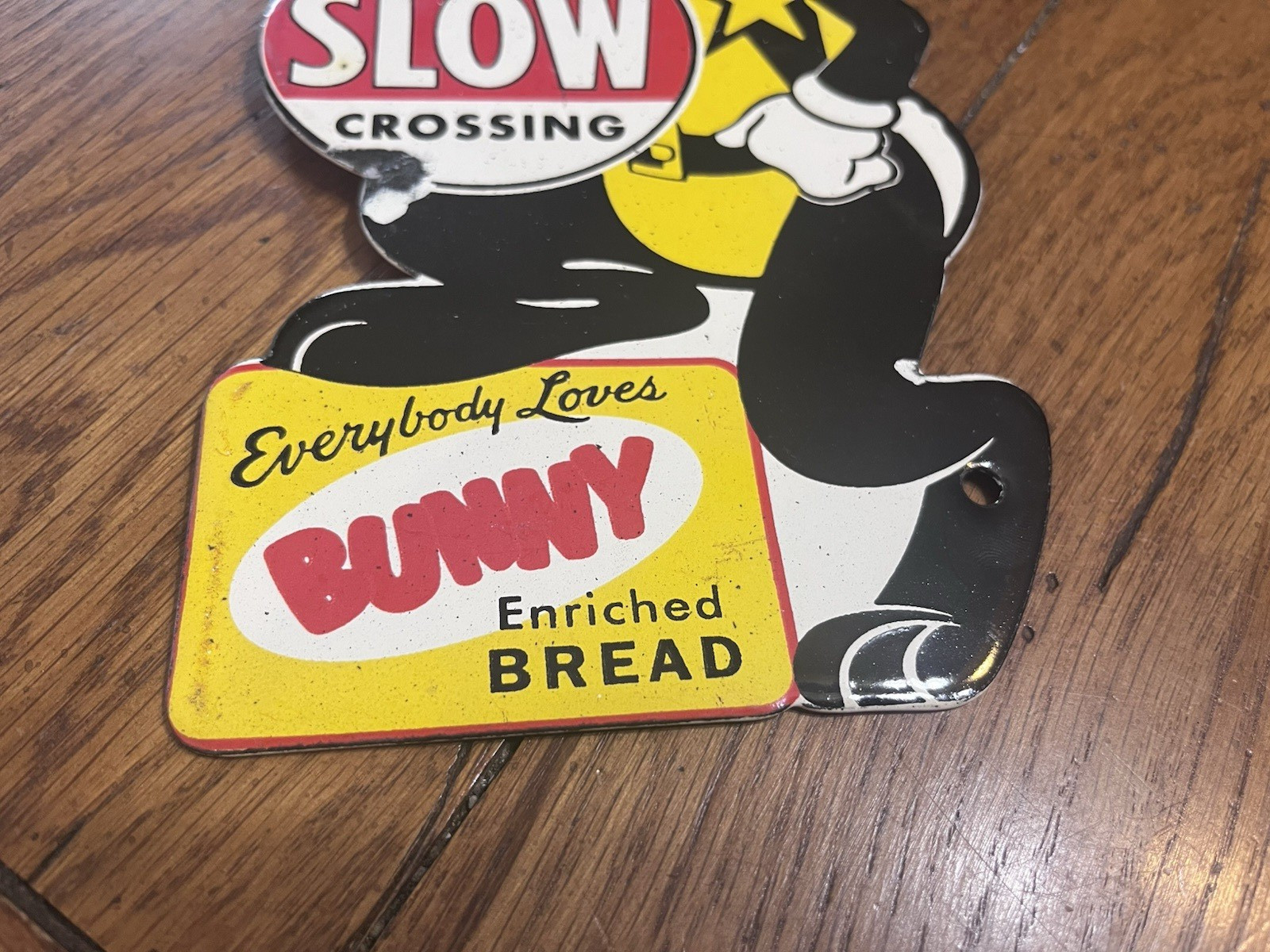 NICE BUNNY BREAD OFFICER BUNNY SCHOOL SLOW CROSSING PORCELAIN SIGN