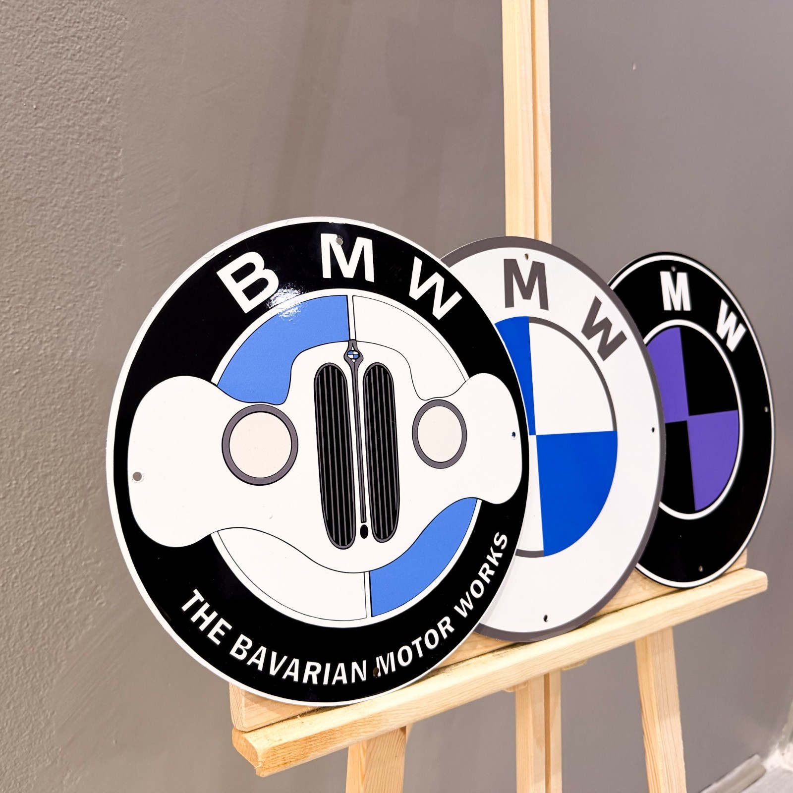 BMW Logo Set (3 PCS) Metal Signs – Classic, Grille & Black Purple – 30 cm (11.8”