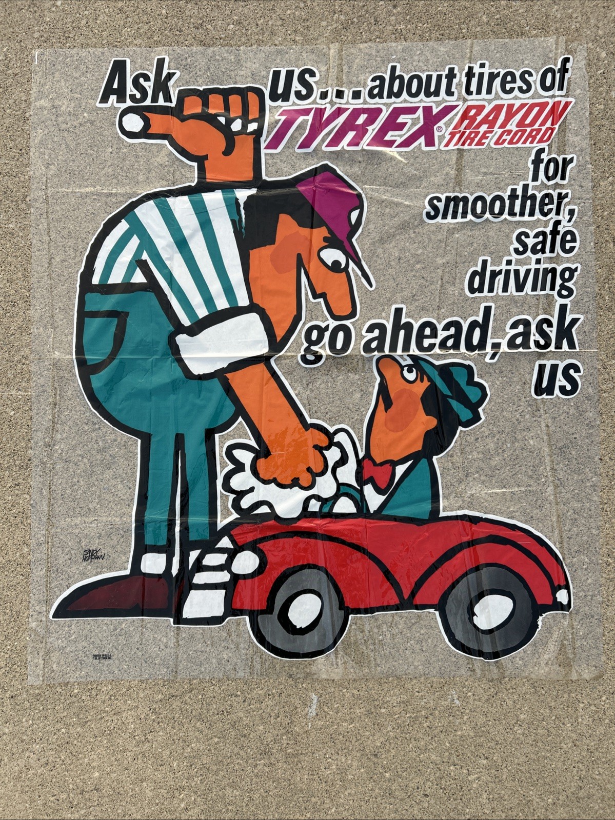 Vintage Tyrex Rayon Tire Cord Window Cling Poster Wall Sign Advertising