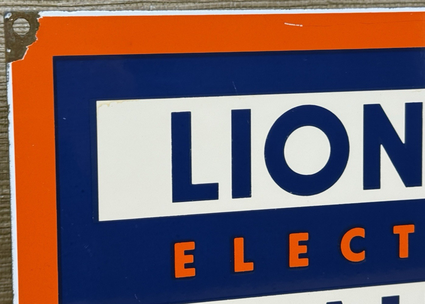 VINTAGE LIONELL ELECTRIC TRAINS PORCELAIN SIGN GAS STATION MOTOR OIL RAIL ROAD