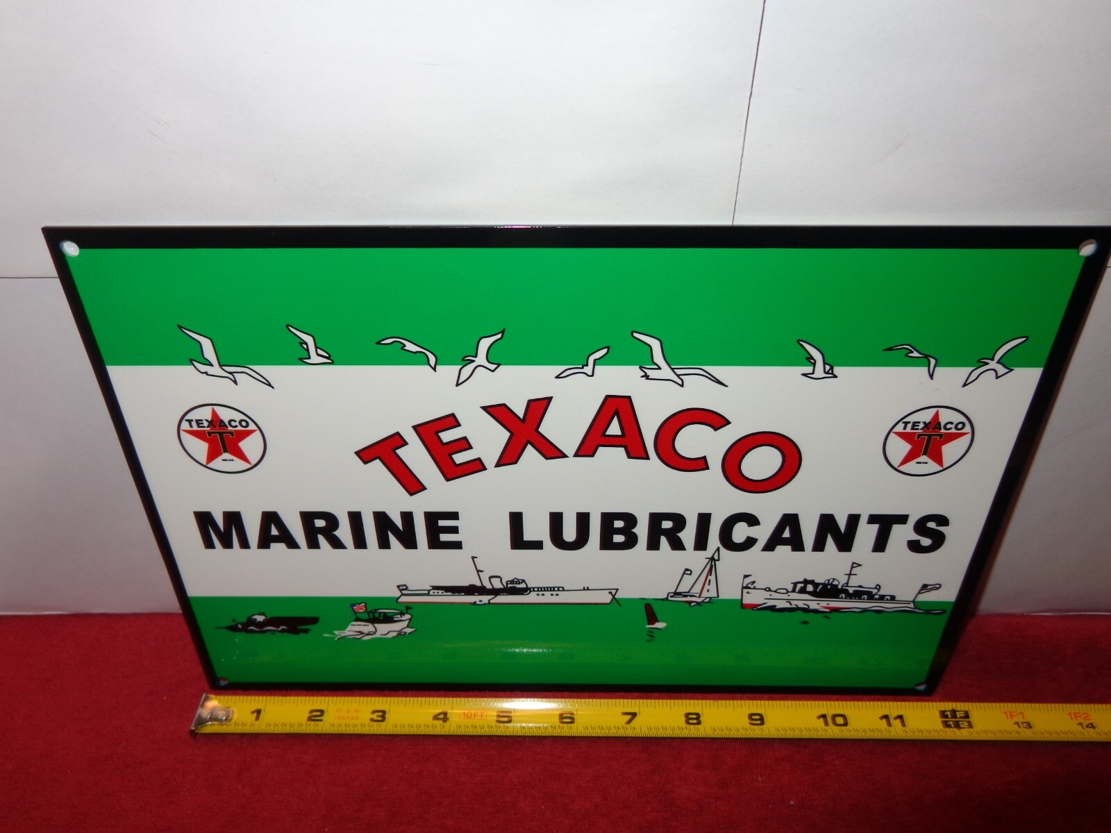 12 x 8 in TEXACO MARINE LUBRICANTS ADVERTISING SIGN HEAVY DIE CUT METAL # S 69