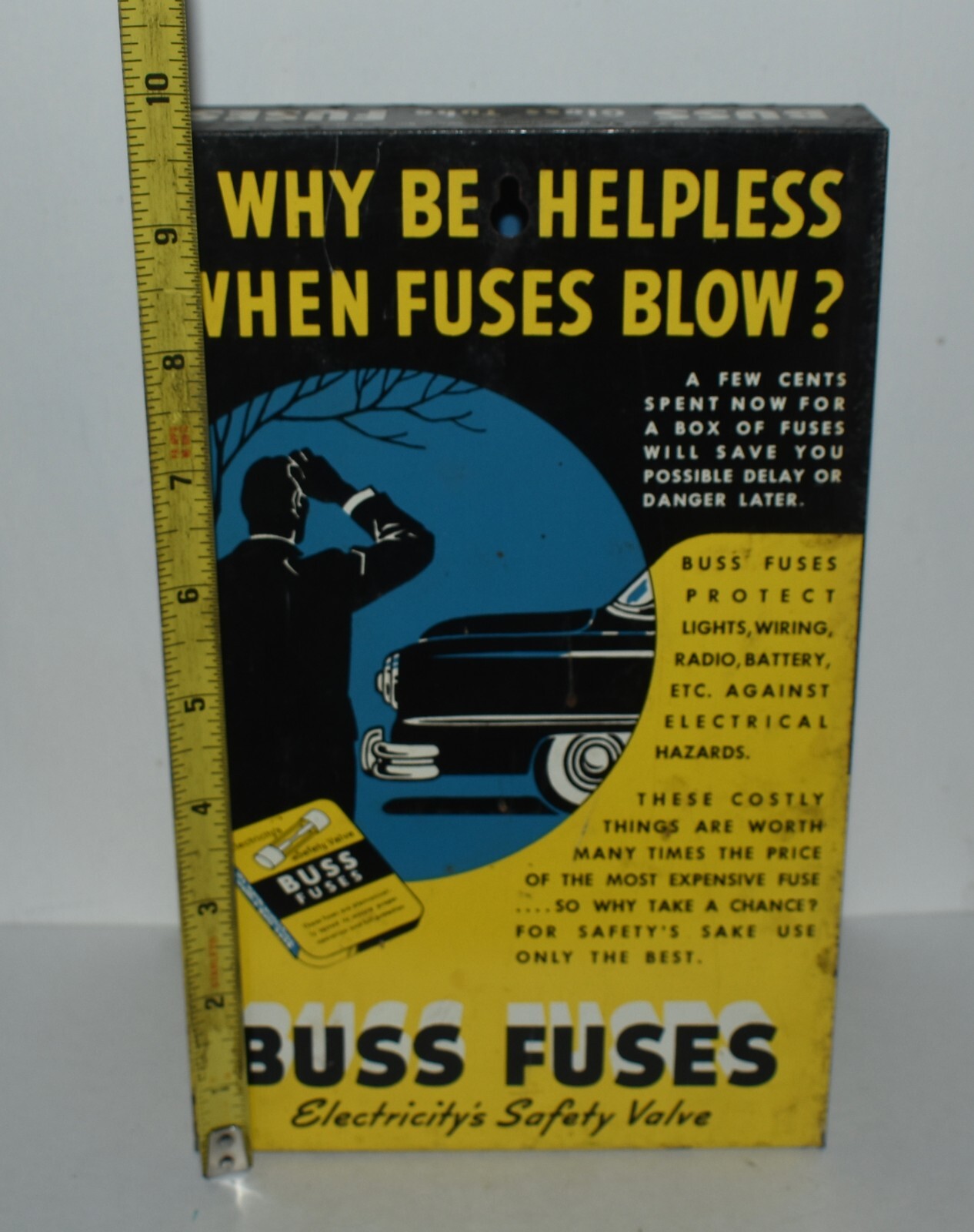 Vintage BUSS FUSES Car Auto Gas Oil Advertising Display Rack Sign