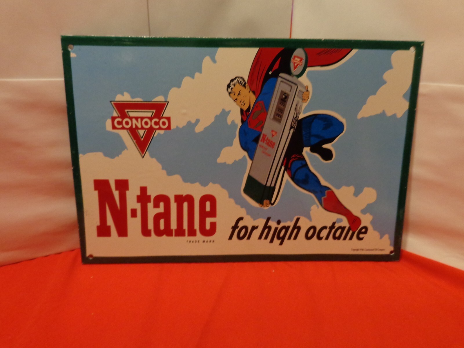 16 x 11 in CONOCO GAS SUPERMAN HIGH OCTANE SIGN HEAVY METAL PORCELAIN # 1003
