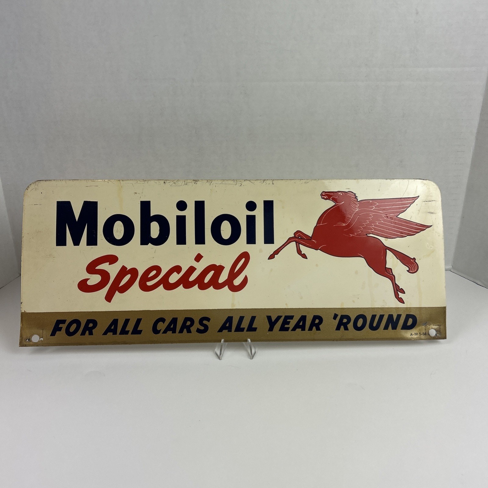 Vintage Mobiloil Special Advertising Sign 18″x7″ Pegasus Metal Gas Oil Garage