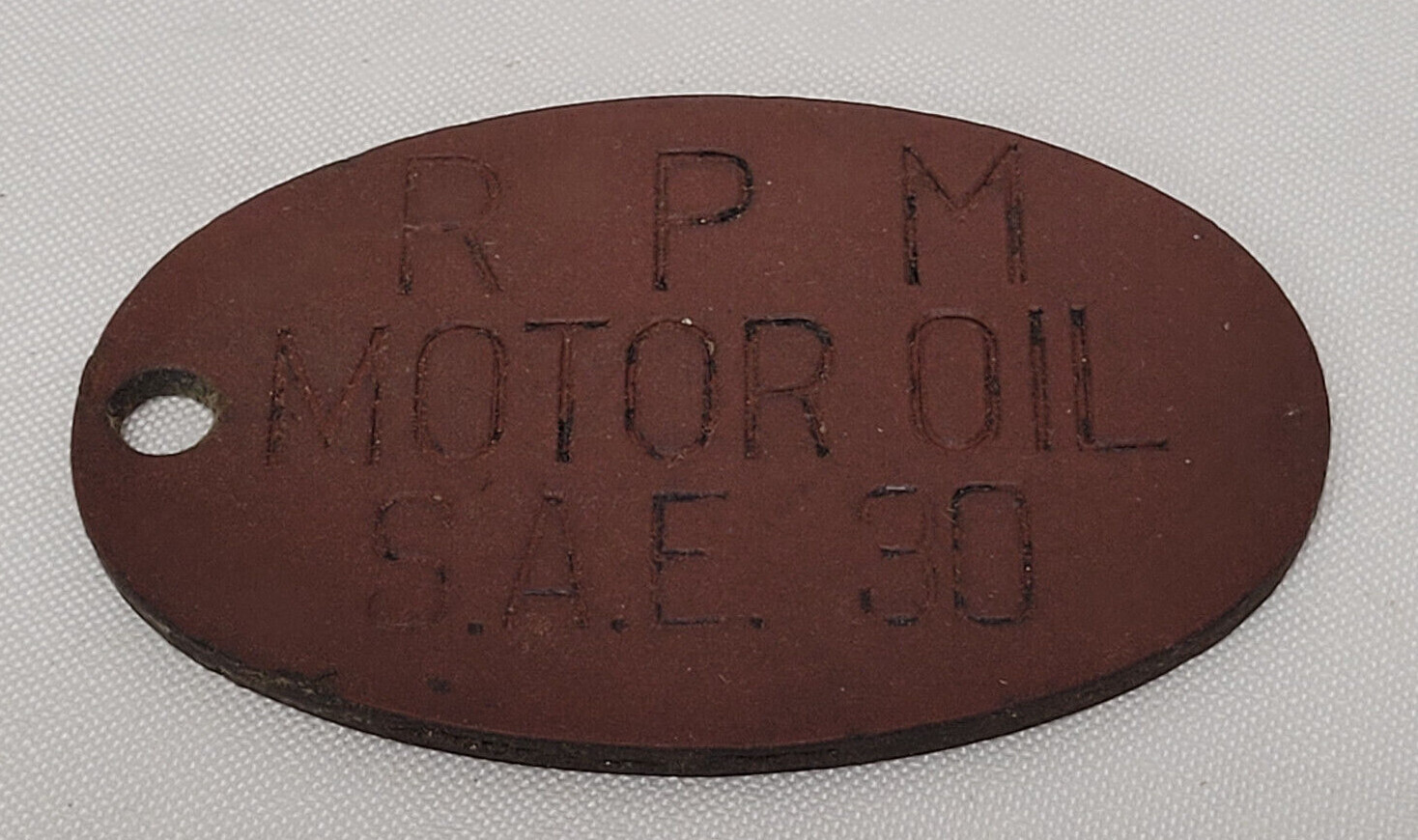 Vintage MOBIL OIL RPM MOTOR OIL S.A.E. 30 MOTOR OIL LEATHER TAG