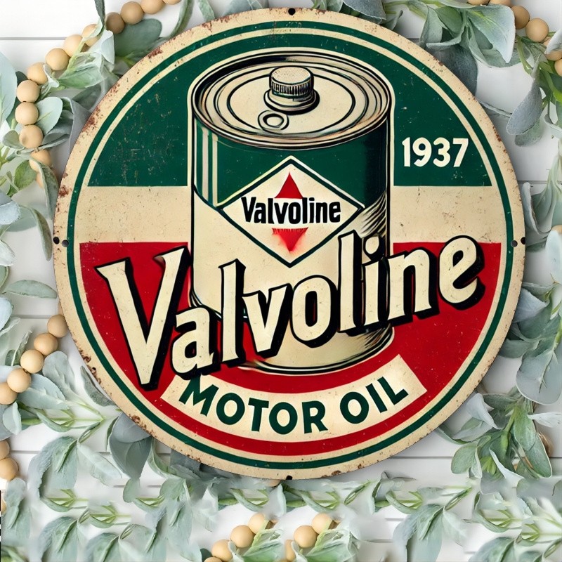 8×8 inches 1pc Iron Valvoline Motor Oil Vintage Tin Metal Signs, Art Deco Style