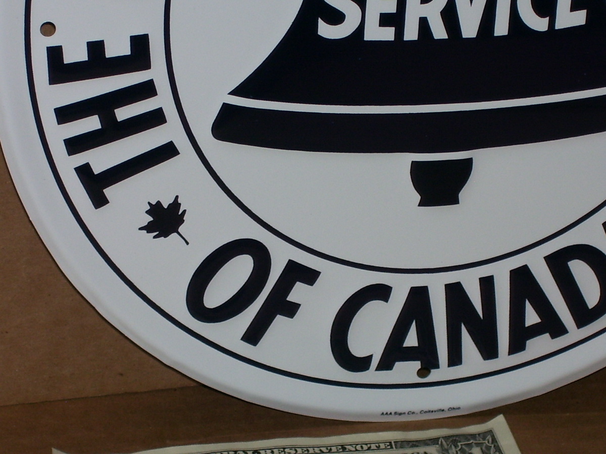 CANADA PHONE SIGN – Bell Telephone Company – GAS STATION SIGN – Shows MAPLE LEAF