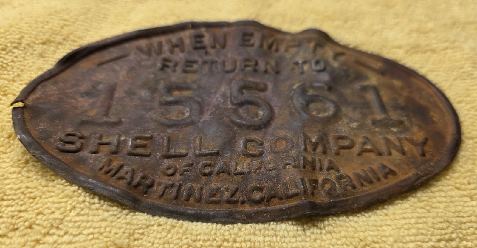 Vintage Shell Oil Company Metal Gas Pump Tag RARE