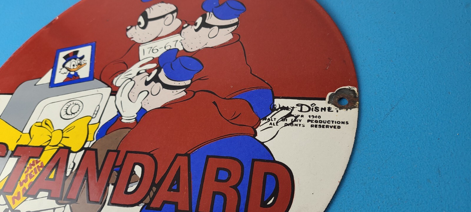 Vintage Standard Gasoline Sign – Porcelain Walt Disney Gas Oil Pump Plate Sign
