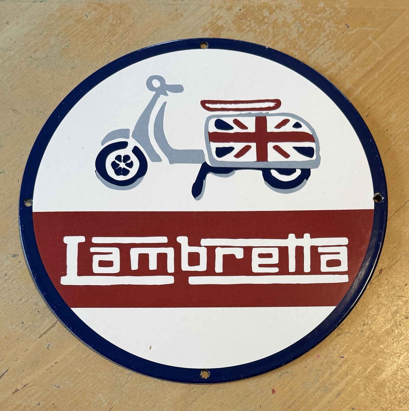 Vtg LAMBRETTA Scooter 12″ Porcelain Sign – Not a cheap tin sign.