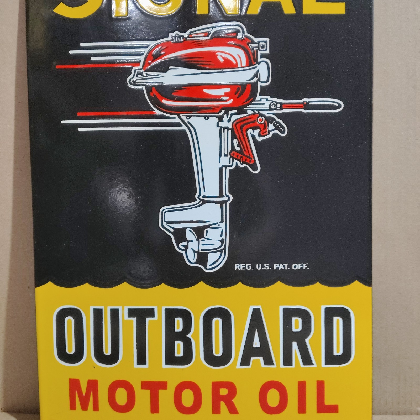 Signal Outboard Motor Oil Porcelain Enamel Sign 18 x 12 Inches 1 Sided