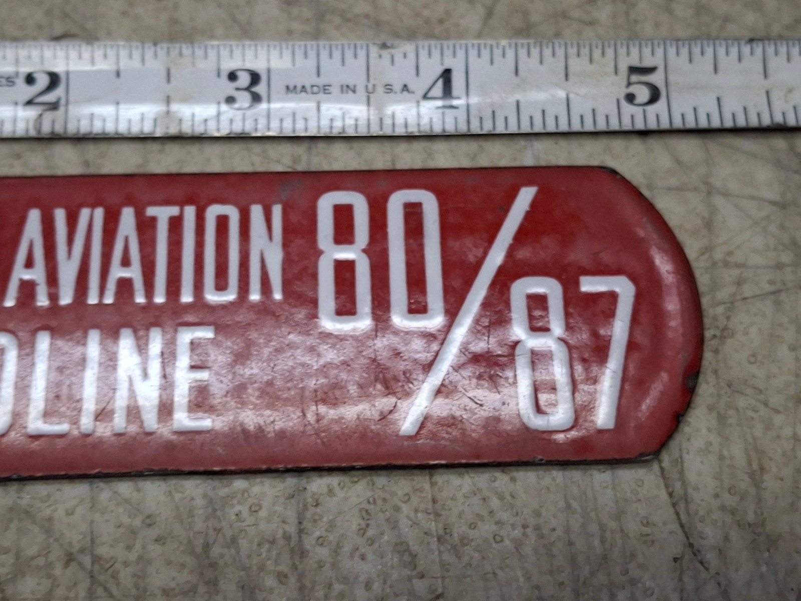 Vintage Chevron Aviation Gasoline 80/87 Porcelain Metal Gas Pump Tag Sign