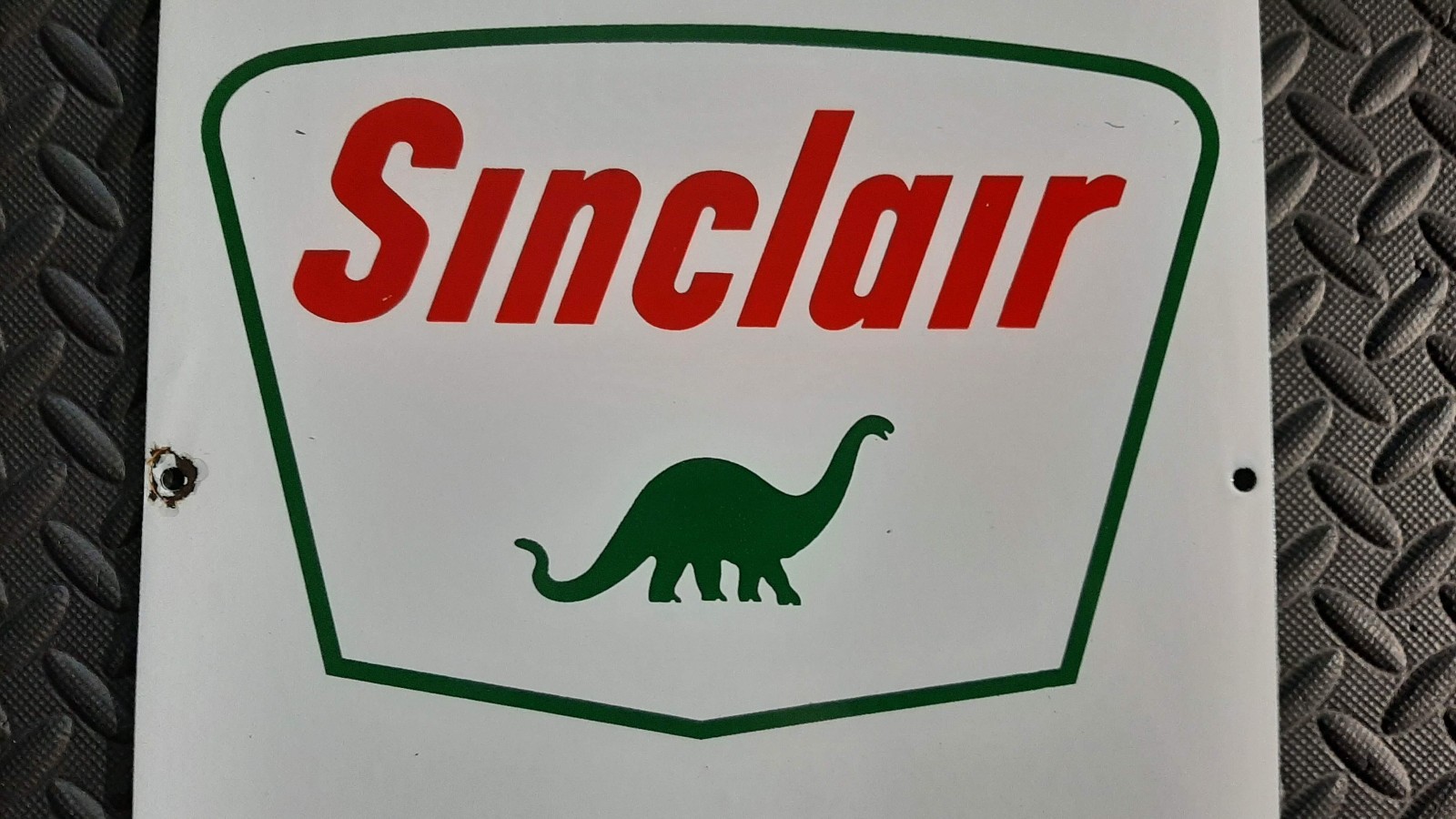 100% ORIGINAL PORCELAIN SINCLAIR DINO PUMP PLATE GAS STATION SIGN NO REPOPS EVER