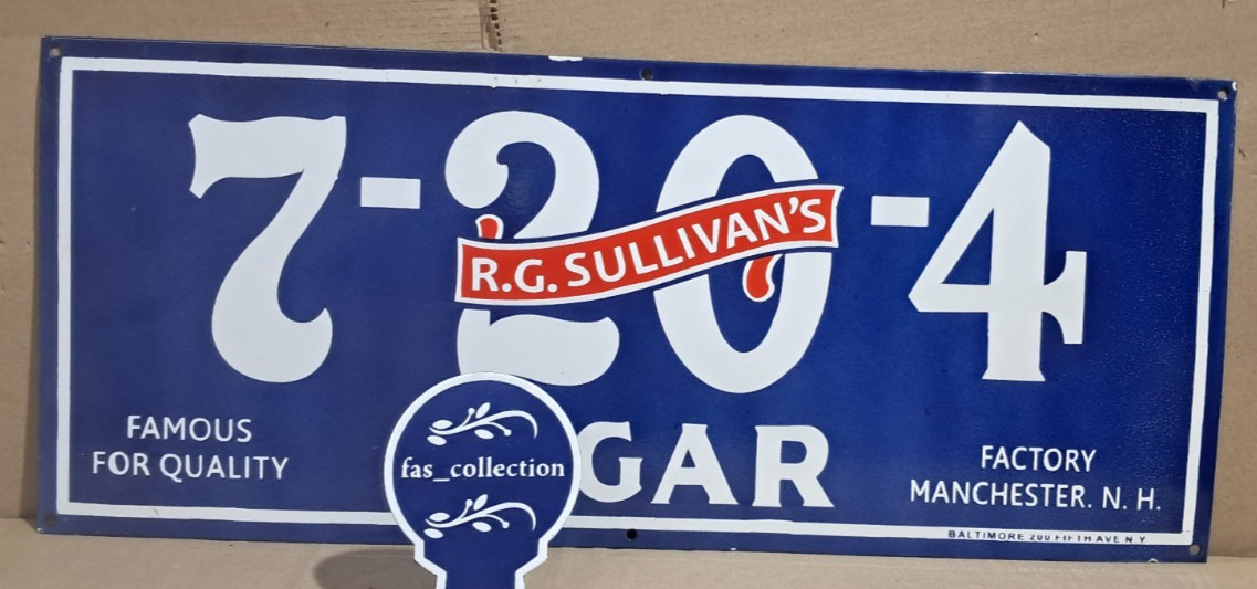 R.G. Sullivan’s 7-20-4 Cigar Porcelain Enamel Sign 36 x 15 Inches 1 Sided