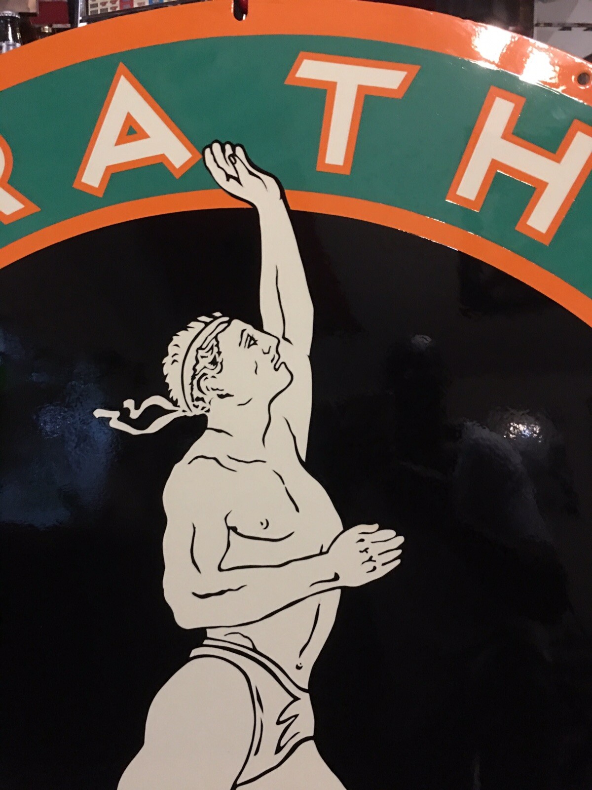 VINTAGE 48” ORIGINAL MARATHON PORCELAIN OIL SIGN