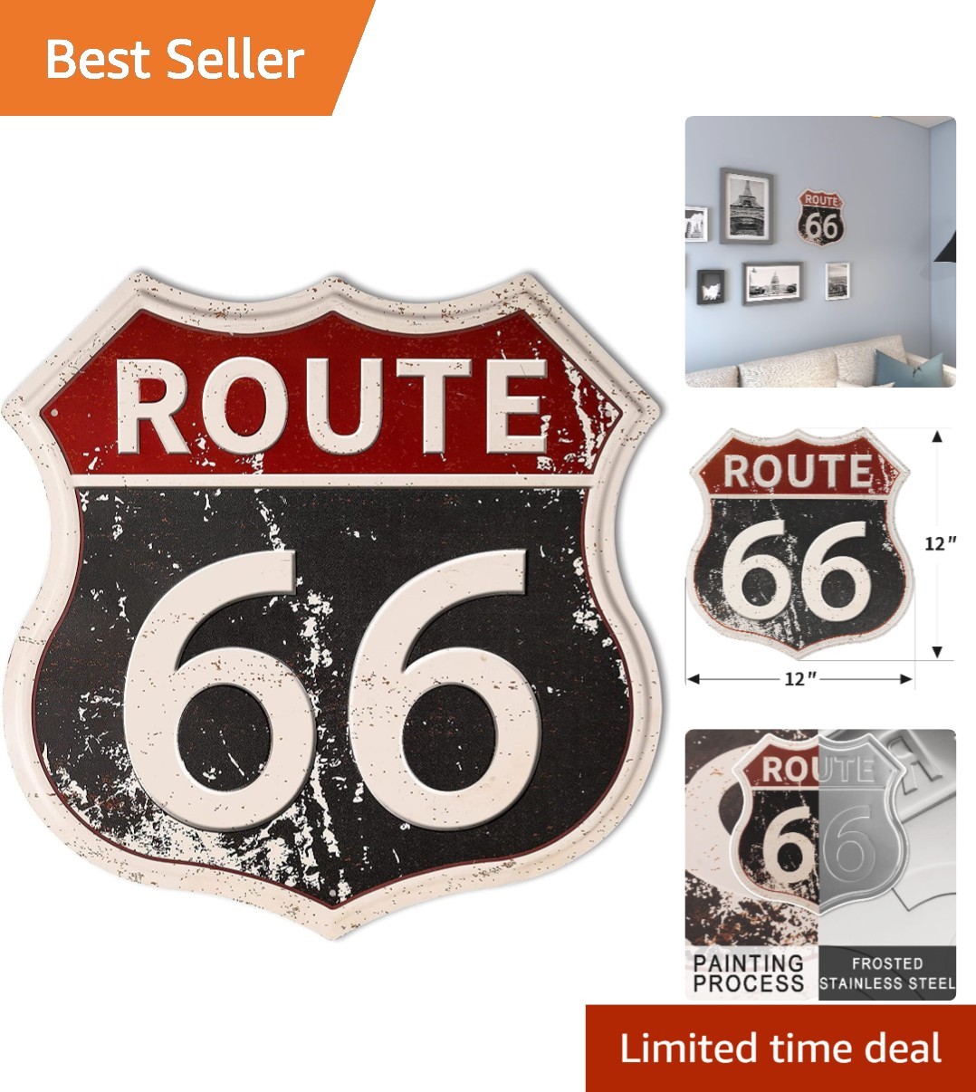 Vintage Route 66 Metal Sign for Indoor Outdoor Decor