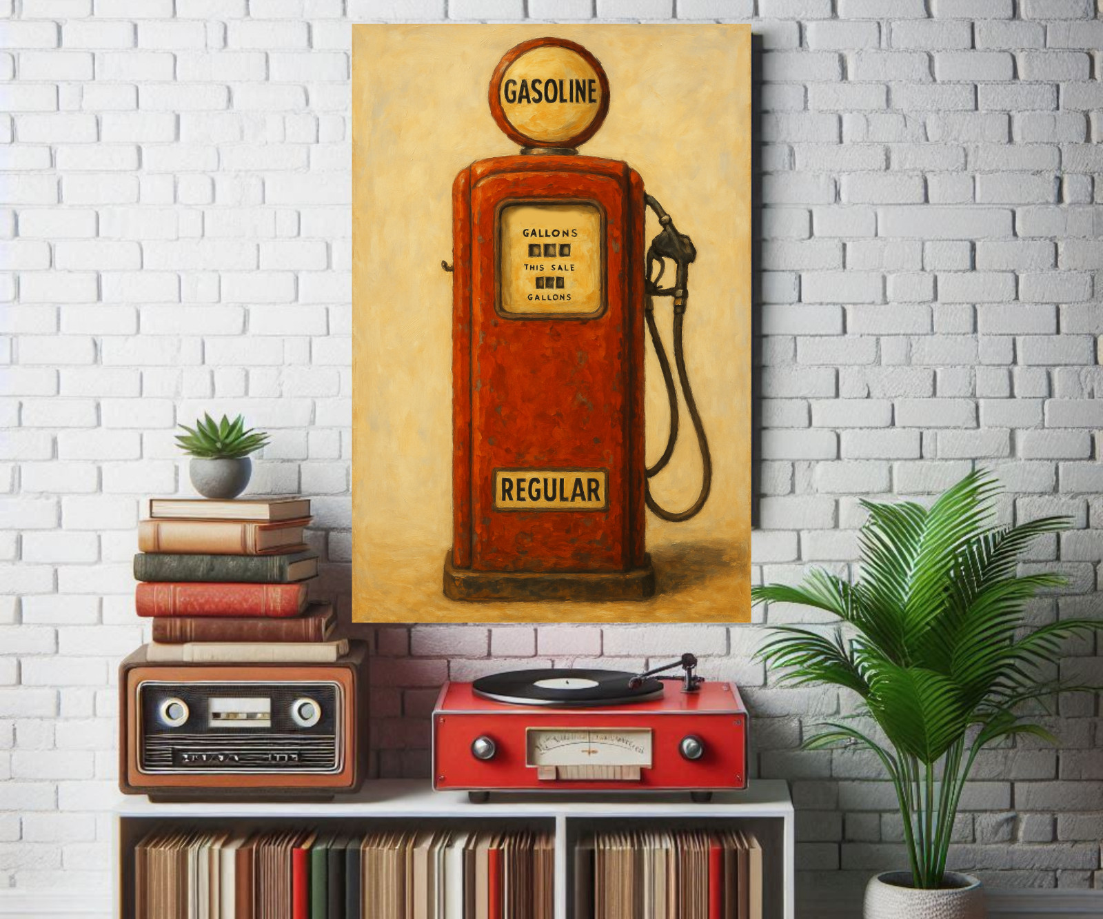 Vintage 1950s Gas Pump Oil Painting Print Poster, Retro Gasoline Station 24X36