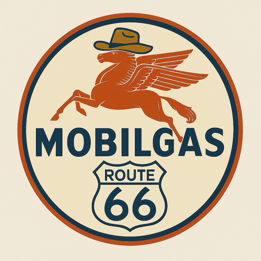 Hi Gloss Mobilgas Mobil Gasoline Self Route 66 Cowboy Vintage Style Sign