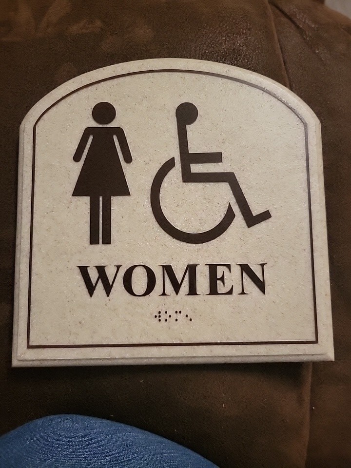 Arched Resin Women Handicap Sign Braille Looks Like Tan Stone W/brown Letters