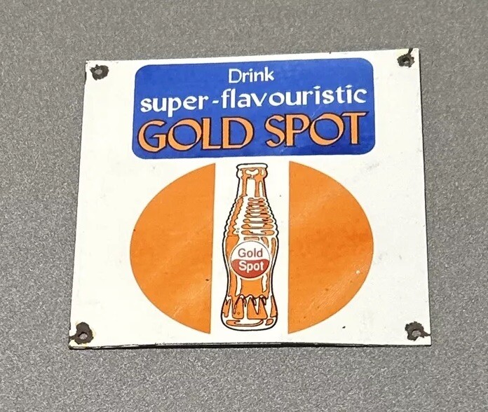VINTAGE GOLD SPOT SODA POP COLA PORCELAIN SIGN CAR GAS AUTO OIL