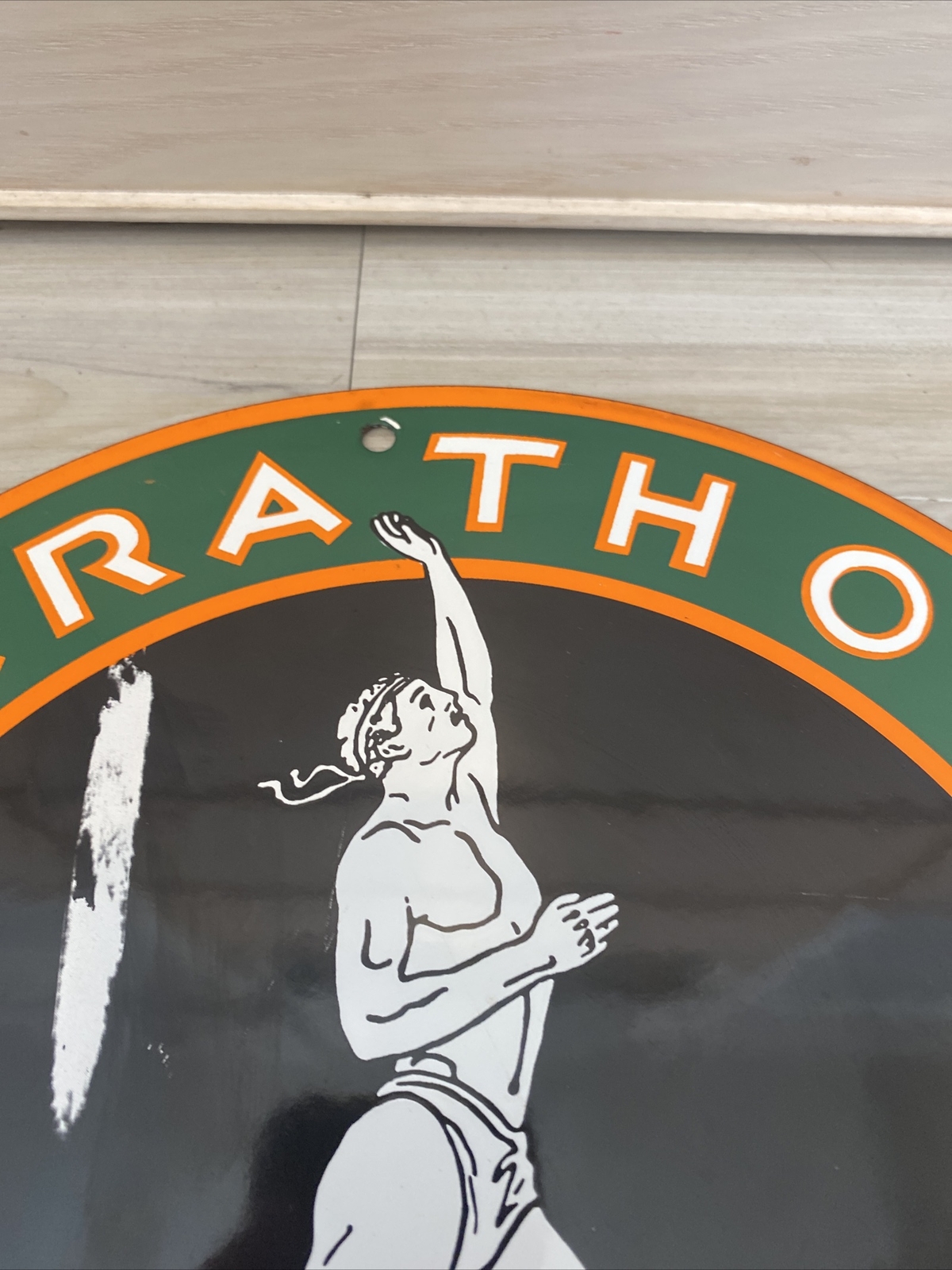 Marathon Products Gas & Oil Vintage Porcelain Metal Sign 11 3/4″
