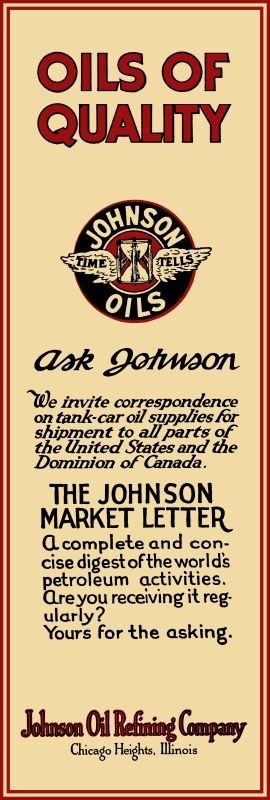 1920 Style Johnson Motor Oil of Quality NEW Sign: 8 x 24″ Vertical USA STEEL
